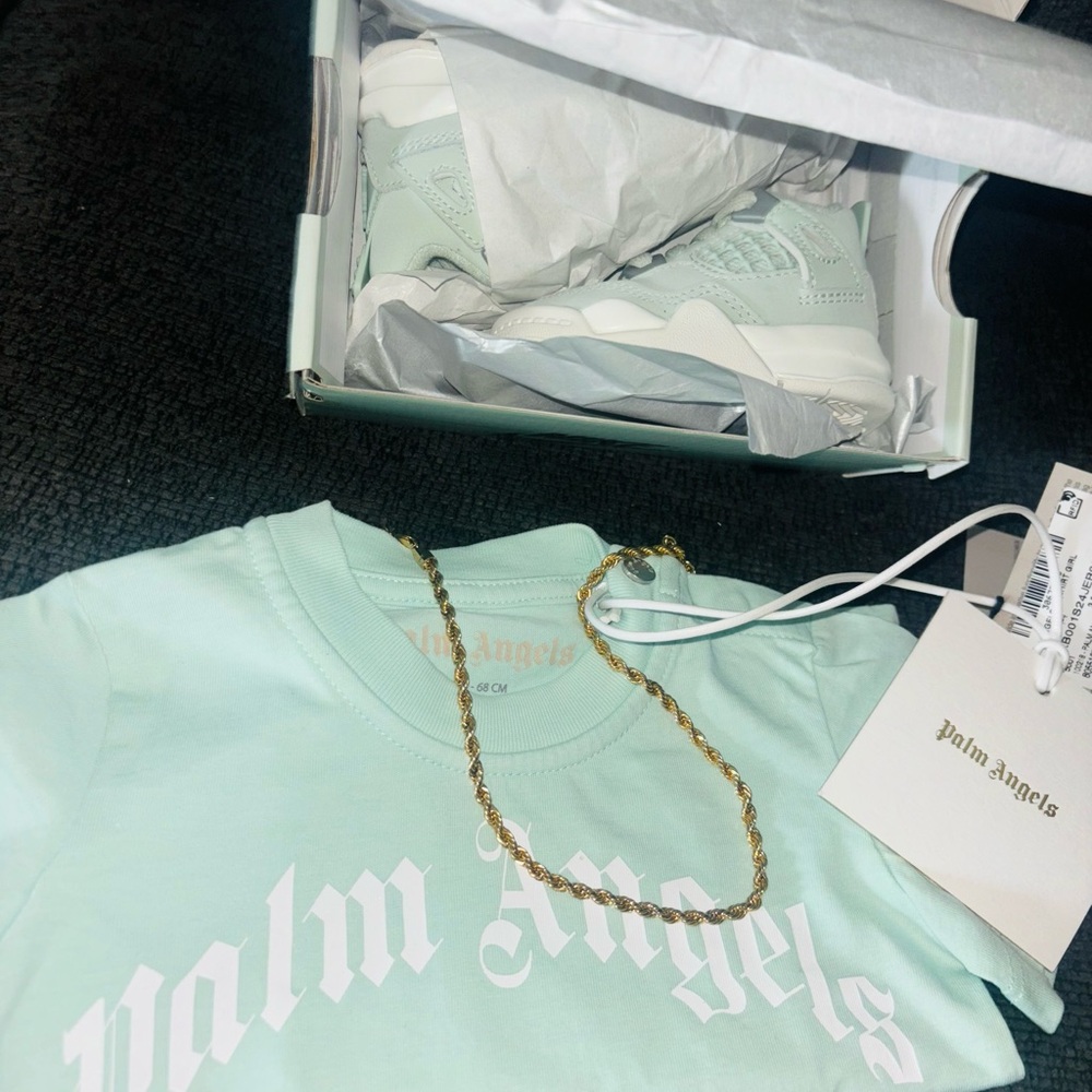 Palm Angels Light Green Tee with Gold Accent